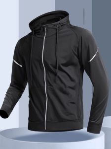 Sports Long Sleeves Mens Cycling Clothing Workout Top Quick-Drying Tight Elastic Running Training Zip-up Shirt Outwear Autumn and Winter