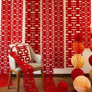 Wedding Decoration Double Happiness Character Stickers Long Strip New Home Decoration Continuous Body Background Wall Decor