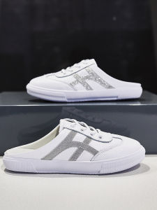 Womens Casual Slip-On Head Layer Cowhide Sandals Spring Summer New Style Half Slippers Fashionable All-Match Flat Heels