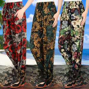 [Daily Special Offer Same Style] Middle-Aged and Elderly Mom Pants Bloomers Ice Silk Womens Pants Plus Size Elastic Waist Casual Pants Summer