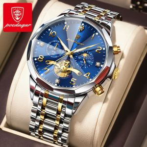 POEDAGAR Genuine Mens Watch Stainless Steel Strap Luminous Calendar Chronograph Multifunctional 100% Waterproof Quartz Watch 939