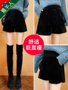 High Waist Velvet Short Pants Womens Autumn Winter Outerwear A-Line Slimming Fleece Large Size Bootcut Pants Casual Style