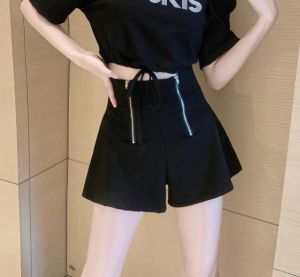 Salt Series Summer New Style Street Fashion Set Womens Short Sleeve Two-Piece Set High Waist Shorts Ensemble Polyester Fiber