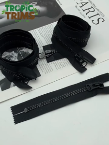 Tropic Trims Black Metal Zipper | Smooth & Durable | For Garment and Bag Making