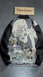 Áo khoác Bomber thêuáo bomber thêu họa tiết đầu lâu cực chất cho nam