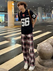 LIUBU | American Retro Lazy Plaid Loose Fit Pants Cleanfit Flared Legs Trousers