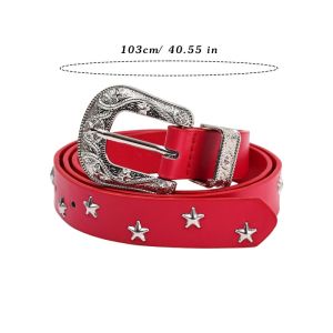 Star Studded PU Leather Belt 103cm Long Adjustable Multiple Holes Y2K Dark Sweet Style for Women Men Streetwear