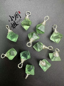 Natural Crystal Green Octahedron Fluorite Raw Stone Pendant Necklace DIY Winding Clavicle Chain Couple Bestie Gift