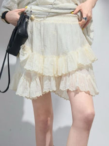 Shalldoer | Váy ngắn chữ A xếp ly thêu màu trơn cạp cao phong cách Pháp thanh lịch mùa hè thường ngày cho nữ váy ngắn mùa hè