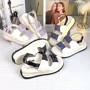 Sandal Gunung Wanita Wedges 5cm Tali Glitter Slingback – Sandal Casual PU Terbaru Size 36-40