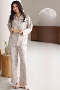 Miiow | Pure Cotton Sleepwear Womens Casual Long Sleeve Open Cardigan Home Clothes Set Lightweight Breathable Large Size MiiOW