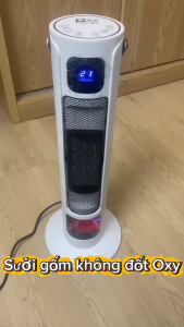 Quạt sưởi gốm 2000W đứng – màn hình lửa 2D PTC an toàn xoay 120° 2 chế độ nóng mát.