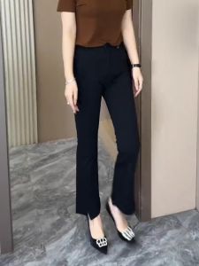 High Waist Black Asymmetrical Flared Pants Womens Summer Slimming Suit Pants Drapey Long Trousers Korean Style Casual Pants