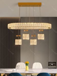 Modern Luxury Crystal Chandelier Dining Room Light Fixture Stainless Steel Table Lamp LED Bulbs Included Smart Voice Control