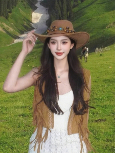 Cgediao | Ethnic Western Cowgirl Hat For Summer Female Retro American Style