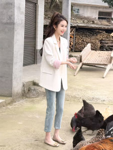 Fashionable White Suit Jacket Womens Commute Style Casual Top V-neck Long Sleeve Polyester Material Autumn New Arrival