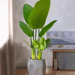 Kmitang | 37/77cm Fake Plant Artificial Banana Tree Tropical Traveller Palm Tree Branches Plastic Musa Leaves For Home Office Garden Decor