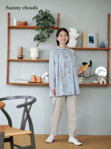 Sunny Clouds Pure Cotton Floral Print Loose Fit Shirt Mid-Length Original Design Womens Premium Fashion Autumn Collection