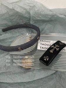 Dark Grey Denim Cross round Buckle Thin Hairband Leatherette Square BB Clip Edge Hairpin Street Style Fashion Accessory