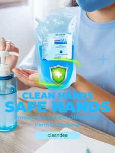 คลีนดี..แอลกอฮอล์เจล..แบบถุง 650 ml.สีฟ้ากลิ่นแป้งเด็ก..2ถุง