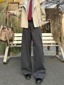 LIUBU | American Retro Stripe A Line Pleated High-Quality Tapered Casual Pants