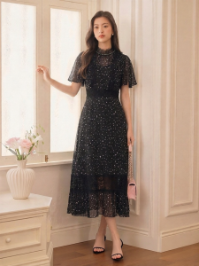 Koradior | Elegant Polka Dots Midi Dress
