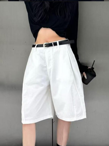Shalldoer | Slimming Flower Bud Casual Five-Quarter Pants Womens Fashionable Summer Workwear High Waist Straight Leg Korean Style
