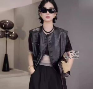 Stylish PU Plaid Irregular Design Set Skirt Vest