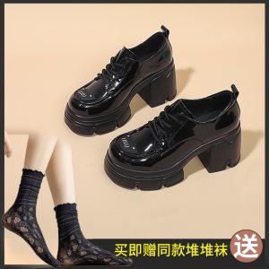 Cross สายคล้อง แพลตฟอร์มส้นหนา ผู้หญิง รองเท้า ทันสมัย หนังหมูเรียงราย Cowhide รองเท้าส้นสูงสบาย Slip-On ปั๊มนิ้วเท้ารอบ