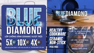 Chảo chống dính ceramic phủ tinh thể kim cương cao cấp Blue Diamond 24cm - Thép không gỉ không chứa PFAS