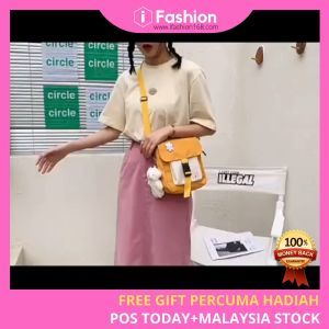 iFASHION 1182 Woman Korean Style Canvas Sling Crossbody Shoulder Messenger Bag Wanita Beg Kanvas Comel Perempuan