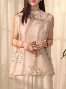 Shalldoer | Áo sơ mi không tay phong cách Trung Hoa mới cho nữ mùa hè 2025 thời trang rộng rãi thêu hoa áo chui đầu dáng đứng mỏng