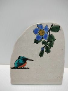 ภาพนก ดอกไม้ บนหินตัด ของแต่งบ้าน