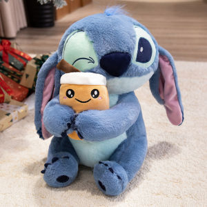Big Size 60cm Stitch Hold Donald Duck Plushies Toy Kawaii Anime Disney Peluches Wink Stitch Plushies With Bubble Tea Doll Pillow