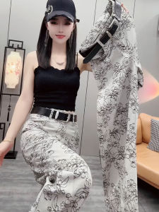 Spring 2025 Womens High Waist Thin Washed Denim Skinnifying Artistic Versatile Long Straight Leg Jeans Asymmetric Zipper Cotton