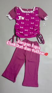 one set anak perempuan bahan japan linen motif pita usia 1 sampai 10 tahun