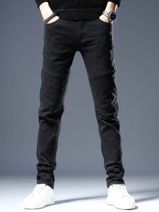 Casual Motorcycle Jeans Mens Youth Slim Fit Bootcut Denim Pants Autumn Winter Workwear Patchwork Long Trousers Fashionable