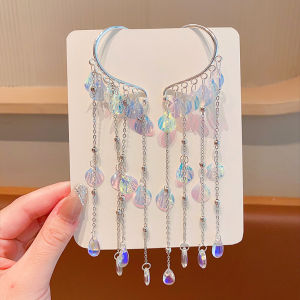 Girls Mermaid Tassel Hair Accessories Fairy Princess Style Forehead Chain Headwear Little Girl Elegant Butterfly Hair Clip