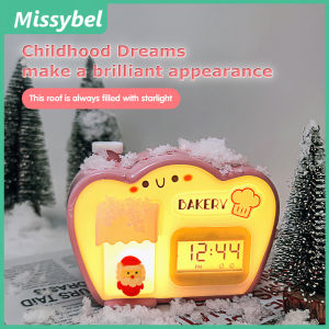 Bread Hut LED Alarm Clock Night Light C-Type Charging Alarm Clock 7-Color Starry Sky Projection Bedhead Sleep Alarm Clock Night Light Childrens Gift