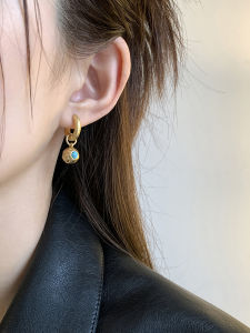 Mysterious Design Green Turquoise Earrings: Handmade Alloy Gold Plated & Dual-Wear Ear Jewelry