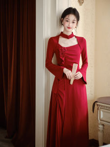 Red Chinese Style Cheongsam Dress Womens Autumn Winter 2025 New High End Feeling Engagement Toasting Ceremony Long Dress
