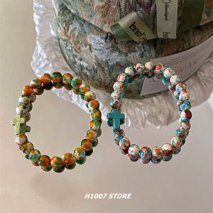 สร้อยข้อมือลูกปัดหลากสีสันรุ่นคู่ฤดูร้อน TLanD พร้อมลวดลายกากบาท/มงกุฎ/เลขโรมันสําหรับผู้ชายและผู้หญิง