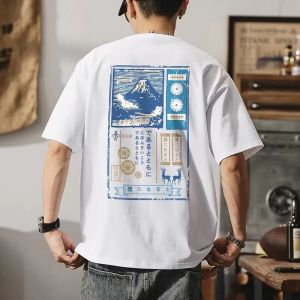 Heavyweight Pure Cotton Short Sleeve T-Shirt round Neck Summer Casual Loose Fit Youthful Printed American Style Half Sleeve Shirt