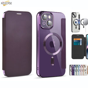 Kisscase Cho Iphone15promax khe cắm thẻ Magsafe Da Trường Hợp Đối Với Apple Iphone 15 Pro Max 15 Cộng Với 14 13 12 11 Ví lật đồ đựng thẻ Đứng Không Dây Sạc Bìa
