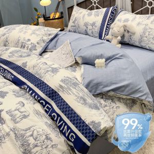 Nordic Style Pure Cotton Bedding Set for Dormitory Students Mens Quilt Cover Sheet Fitted Sheet Three Piece Set Comforter Cover
