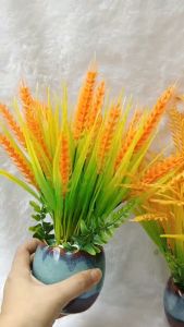 Chậu lúa thần tài chậu lúa trĩu bông VI017 ( chậu sứ cây nhựa cao khoảng 30cm) hoa giả trang trí