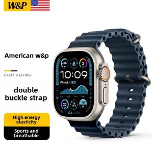 W&P 2025 Ocean Silicone Double Buckle Rings Strap For iWatch Ultra2/iWatch S10/9/8/7/6 Series Smart Watch Strap LazMall Guarantee 100%Original Authentic wp  PGBD-14