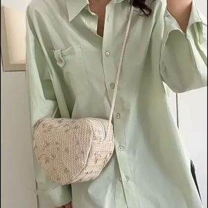 Tas anyaman hati bordir Tas Anyaman Wanita Trendi Fashion Renda Jerami/Tas Pesta Wanita Bahan Anyaman BAO110