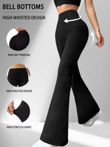 Womens Super Soft Flare Pants High Waisted Tummy Control Workout Yoga Leggings Bell Bottoms