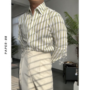 Áo Sơ Mi Nam Sọc Tay Áo Mỏng Thoáng Khí Thường Ngày Thời Trang Xuân Thanh Lịch Chất Liệu Cotton Polyester Dài Tay Cổ Rộng